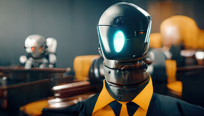 Lawbot robot lawyer or a robo lawyer an AI application that can perform legal tasks relating to law, Conceptual illustration