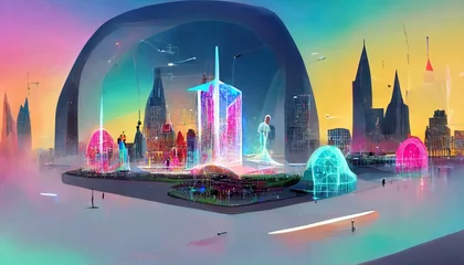 Foto op Canvas NFT virtual land is an own-able area of digital land on a metaverse platform, NFT real estate is parcels of virtual land minted on the blockchain, conceptual illustration © Rick