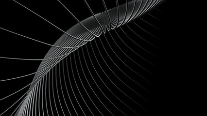 White Abstract Wavy Lines on black Background. 3D render. Abstract illustration, modern design.	