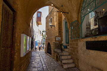 Old narrow street of Jaffa in Tel Aviv, Israel