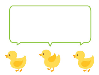 吹き出しとヒヨコやアヒルの雛が歩いているイラスト