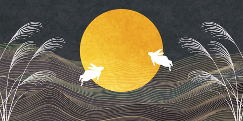 お月見　十五夜　満月　背景 © J BOY