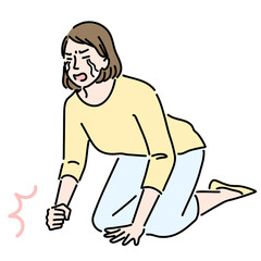 ひざまづいて涙を流して悔しがっている若い女性
