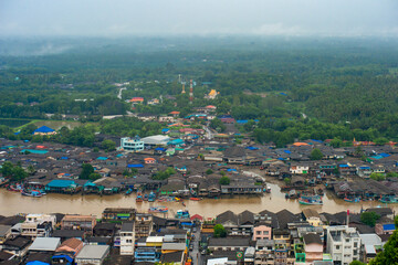 Fototapeta premium Marine Industrial Community, Pak Nam, Chumphon, Thailand, cloudy sky