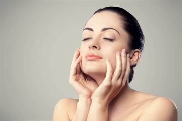 Beauty healthy skin women touching face cosmetic portrait