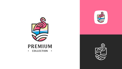 Premium luxury elegant flamingo on exotic beach logo design in vector © Trax™