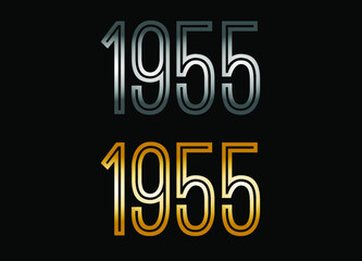 1955 year set. Year in silver metal and golden gold for anniversary date on black background.