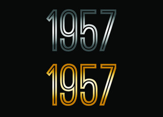 1957 year set. Year in silver metal and golden gold for anniversary date on black background.