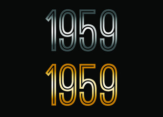 1959 year set. Year in silver metal and golden gold for anniversary date on black background.