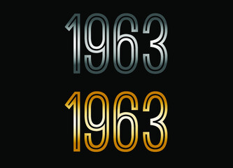 1963 year set. Year in silver metal and golden gold for anniversary date on black background.