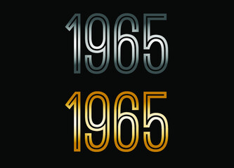 1965 year set. Year in silver metal and golden gold for anniversary date on black background.