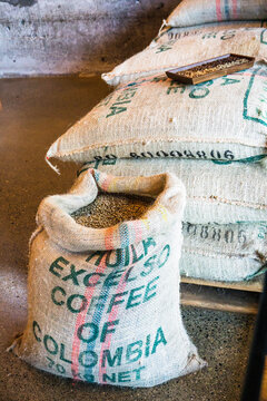 Burlap Sack Of Colombian Coffee Beans 