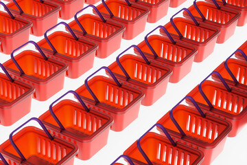 Pop art shopping baskets on a white background. 3d rendering illustration