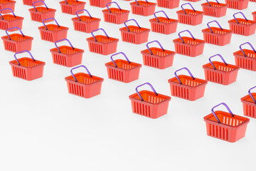 Pop art shopping baskets on a white background. 3d rendering illustration