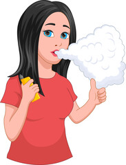 young girl vaping on white background