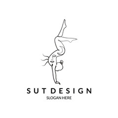 simple female hand standing line art for yoga logo