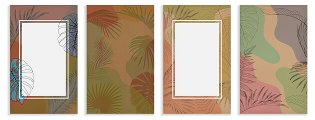 Fototapeta na wymiar set of frame with palm leaf. jungle tropical background