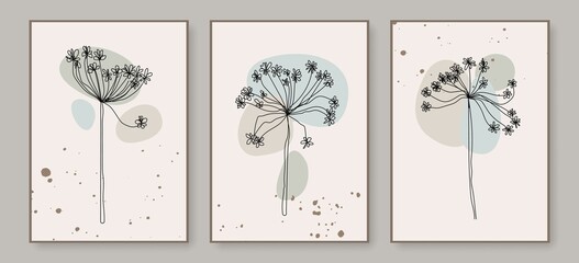 Floral Cards Set. Flowers Line Art Drawing Vector Hand Drawn Set. Minimalist Contemporary Design, Perfect for Wall Art, Prints, Social Media, Posters, Invitations, Branding Design.