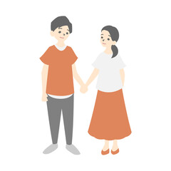 手を繋いで見つめ合う男女
