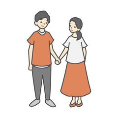 手を繋いで見つめ合う男女
