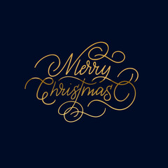 Naklejka na ściany i meble Merry Christmas simple calligraphy design for invitation and greeting card. Elegant golden typography