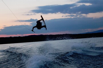 wakeboarding sunset