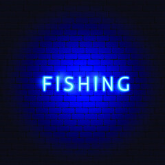 Fishing Neon Text. Vector Illustration of Fish Promotion.