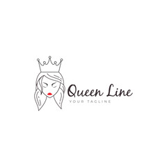 Logo Beautiful Queen  Empress With Long Hair and Beautiful Crown  Aesthetic  Modern Icon Design Vector Template with Line Style