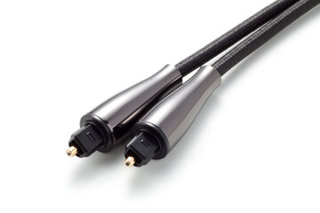 Close-up of optical audio cable isolated on white background