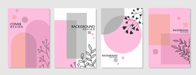 template catalog cover with hand drawn floral ornaments. pink simple and minimalistic geometric background. aesthetic design