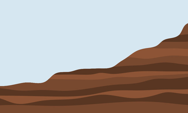 Brown bedded sedimentary mountain. Rock and soil slope.