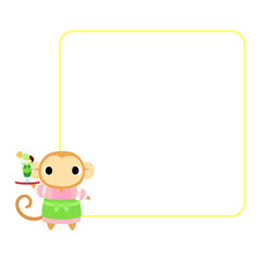 Fototapeta premium 和カフェのサル 正方形フレーム付