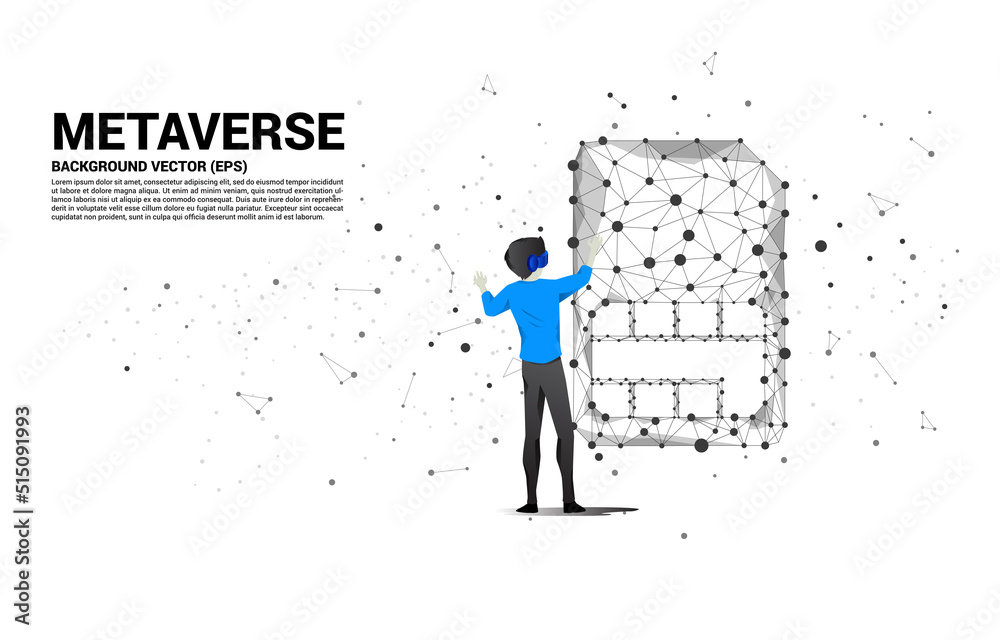 Wall mural silhouette man wear vr glasses and dot connect line shaped sim card icon. concept for mobile sim car