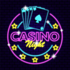 casino night neon signs style glow effect logo typography lettering background vector illustration