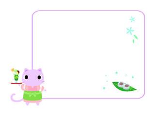 和カフェのネコ　長方形フレーム＋装飾付