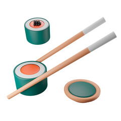 3D illustration sushi and chopstick