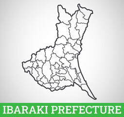 Simple outline map of Ibaraki Prefecture, Japan. Vector graphic illustration.