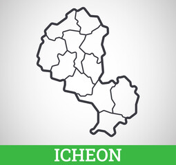 Simple outline map of Icheon with regions, South Korea. Vector graphic illustration.