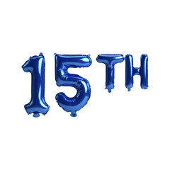 3d illustration of 15th blue balloons isolated on white background