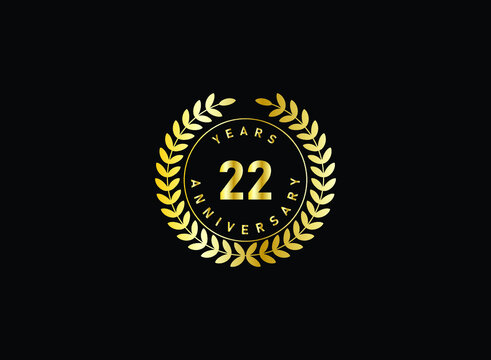 22th anniversary celebration with gold glitter color and white background. Vector design for celebrations, invitation cards and greeting cards.