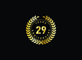Fototapeta premium 29th anniversary celebration with gold glitter color and white background. Vector design for celebrations, invitation cards and greeting cards.
