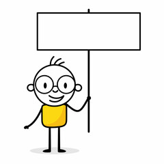 Businessman holds a board isolated on white background. Hand drawn doodle man. Vector stock illustration