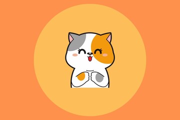 Orange White Illustrated Cat Laptop Sticker