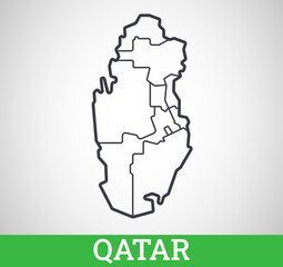 Simple outline map of Qatar with municipalities. Vector graphic illustration.