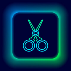 Glowing neon line Scissors hairdresser icon isolated on black background. Hairdresser, fashion salon and barber sign. Barbershop symbol. Colorful outline concept. Vector