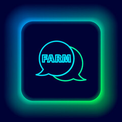 Glowing neon line Speech bubble with text Farm icon isolated on black background. Colorful outline concept. Vector