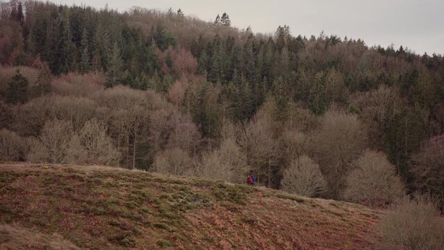 Tourist Running Along the Hills in Himmelbjerget Area, Denmark
