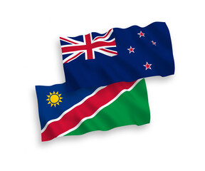 Flags of New Zealand and Republic of Namibia on a white background