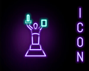 Glowing neon line Mother Motherland monument in Kiev, Ukraine icon isolated on black background. Colorful outline concept. Vector