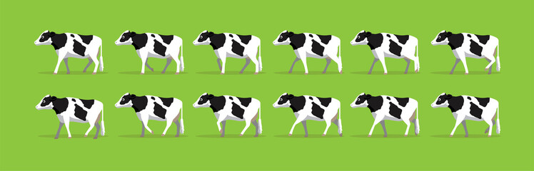 Animal Animation Cow Holstein Friesian Walking Cartoon Vector Illustration
